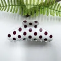 White hair claw clip with red polka dots and decorative fern leaf - Arc Pattern Three