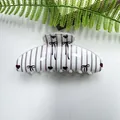 Elegant Korean style white hair claw clip featuring red heart and black bow print patterns - Arc Pattern Four