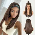Long straight brown headband wig with layered synthetic hair for women - Honey Tea Brownie - 60cm