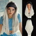 Perruque longue dégradée avec bandeau, racines sombres et blanc platine - Couleur Fumée Claire_68cm