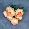 Ramo de peonías artificiales de siete cabezas en color melocotón para decoración - Colores De Primavera: Naranja Claro