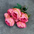 Ramo de peonías artificiales de 7 cabezas rosa para decoración de hogar y bodas - Colores De Primavera: Rojo Rosado