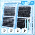 640pcs individual cluster lashes set 30D 40D 50D 60D mixed length with bond and seal - Diy-jms-340+ Blue (double-ended Glue + Pointed Tweezers + Single-ended Small Brush)