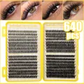 640 pieces individual cluster eyelashes set in 9-16mm lengths yellow case - DIY-JMS-354