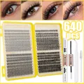 CMAYOME 640pcs individual cluster lashes kit with 40D extensions, bond and seal tools - Diy-jms-353+ White (double-ended Glue + Pointed Tweezers + Single-ended Small Brush)