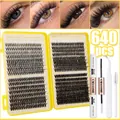 Comprehensive 640 clusters DIY individual eyelash extension kit with glue and tweezers set - Diy-jms-354+ White (double-ended Glue + Pointed Tweezers + Single-ended Small Brush)