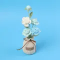 Handmade blue and white crochet rose flowers in a knitted pot for home decoration - 4-Head Gradient Blue Miniature Rose Potted Plant (Yarn Vase Base)