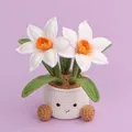 Handmade crochet white narcissus flower pot amigurumi with cute face for desk decor - Narcissus Style (Large Expression Pot) / White