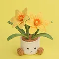 Handmade yellow crochet daffodil potted plant decoration with a cute smiling face - Narcissus Style (Large Expression Pot) / Yellow