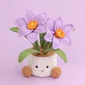 Handmade crochet potted flower plant with purple petals and cute smiley face white base - Narcissus Style (Large Expression Pot) / Purple