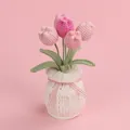 Handmade crocheted pink tulip flower potted plant in a decorative white knitted vase - Tulip (White Vase) / Gradient Pink