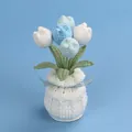 Handmade crochet tulip potted plant with blue and white yarn flowers for desktop decoration - Tulip (White Vase) / Gradient Blue
