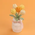 Hand-crocheted tulip bouquet in white knitted vase for home office desktop decoration (89 chars) - Tulip (White Vase) / Gradient Yellow