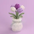 Exquisite handmade crochet tulip potted plant with purple and white knitted flowers for decor - Tulip (White Vase) / Gradient Purple