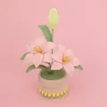 Handmade crochet pink lily potted plant, knitted flower decor for home desk ornament - Double-Head Lily (Tulip Lace Cylindrical Pot) / Pink