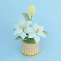 Handmade crochet lily potted plant with light blue knitted flowers for desktop decoration - Double-Head Lily (Tulip Lace Cylindrical Pot) / Blue