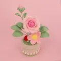 Handmade crochet pink rose potted plant for home desk decoration and creative gift - Rose (Tulip Lace Cylindrical Pot) / Gradient Pink