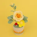Handmade yellow crochet rose potted plant with mini mushroom for desk decoration - Rose (Tulip Lace Cylindrical Pot) / Gradient Yellow