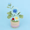 Handmade crochet blue rose potted plant with decorative mushroom for desktop decor - Rose (Tulip Lace Cylindrical Pot) / Gradient Blue