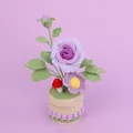Handmade crochet rose potted plant with purple flowers and red mushroom in lilac yarn - Rose (Tulip Lace Cylindrical Pot) / Gradient Purple