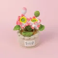 Handmade crochet pink flower bonsai in a knitted beige pot - Lotus World Potted Plant (Yarn Cylindrical Pot) / White