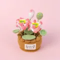 Exquisite handmade crochet pink flower potted plant for desktop decoration in knitted pot - Lotus World Potted Plant (Yarn Cylindrical Pot) / Brown