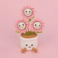Handcrafted crochet potted flower with pink smiling sunflowers decoration - 3-Head Pink Smiling Sunflower Potted (Cylindrical Pot with Legs)
