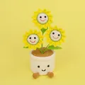 Handmade crochet sunflower potted plant with cute smiley faces in bright yellow tones - 3-Head Yellow Smiling Sunflower Potted (Cylindrical Pot with Legs)
