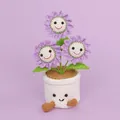 Handmade crochet purple smiley face flower potted plant with cute white knitted pot - 3-Head Purple Smiling Sunflower Potted (Cylindrical Pot with Legs)