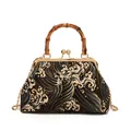 Elegante chinesische Handtasche mit Bambusgriff und klassischem Wellenmuster-Print - Schwarz