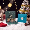 Festive 3D Christmas pop-up greeting card set with reindeer and elegant blue envelope - Blue Reindeer (J5-03)