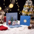 Festive 3D pop-up Christmas card set with blue envelope and gold seal - Blue Polar Bear (J5-05)