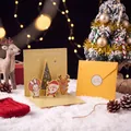 Creative 3D pop-up Christmas greeting card set featuring Santa and reindeer with yellow envelope - Yellow Rabbit (J5-06)