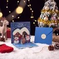 3D pop-up Christmas card set in blue with snowman and reindeer characters - Blue Santa Claus (J5-02)
