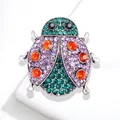 Fonkelende lieveheersbeestje broche met paarse en groenblauwe strass-steentjes, antiek zilver - Lieveheersbeestje Groen (YNCP4067)
