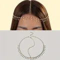 Exotic rhinestone chain forehead jewelry in gold finish for women hair accessory - 20286-hc-3-G-EP