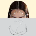 Exotic bohemian silver head chain jewelry with round metal disc charms and rhinestones - 26336-1-S