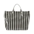 Stylish black and white vertical striped transparent jelly tote bag with large capacity - Black and White