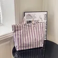 Large capacity purple and white striped transparent jelly tote bag for summer beach - Purple White