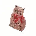 Pince à cheveux chat de dessin animé rose nacré avec un nœud papillon rouge - Chat à Nœud Rose