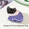 Pince à cheveux chat noir de dessin animé avec un motif de vagues violettes unique - Chat violet à motifs de vagues