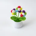 Mini planta en maceta de flores puff de ganchillo en jarrón de cerámica blanca decorativa - Planta en Maceta de Flores Pequeñas de 5 Colores de 3 Cabezas