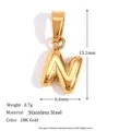 Mini bubble letter N hanger in 18K verguld roestvrij staal met afmetingen info - Hanger Zonder Ketting-N / Goud