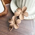 Matte brown flower hair clip for elegant hair updos, minimalist duckbill accessory. - Camel