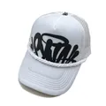White American street style trucker hat with black graffiti print and rope detail - White / Adjustable