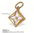 Exquisite 18K Gold Plated Stainless Steel Star Pendant featuring a White Shell Inlay - White Shell Four Pointed Star Style (PJ529WEG)