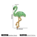 Green enamel flamingo pendant in stainless steel for DIY handmade jewelry crafting - Green