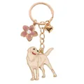 Golden retriever dog keychain with pink enamel flower and heart charm for handbags - Turning Garden Golden Retriever Yellow With Flower