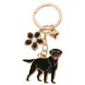Cute cartoon black labrador dog keychain with pearl flower and gold heart charm - Garden Black Golden Retriever