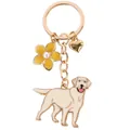 Golden Retriever dog keychain with yellow flower and gold heart alloy pendant bag charm - Garden Golden Retriever